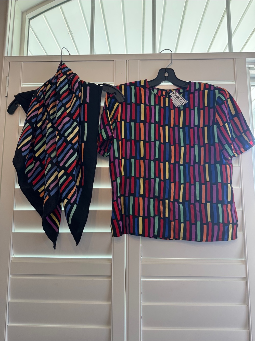 Carlisle Multicolor Bar Print silk blouse and scarf
